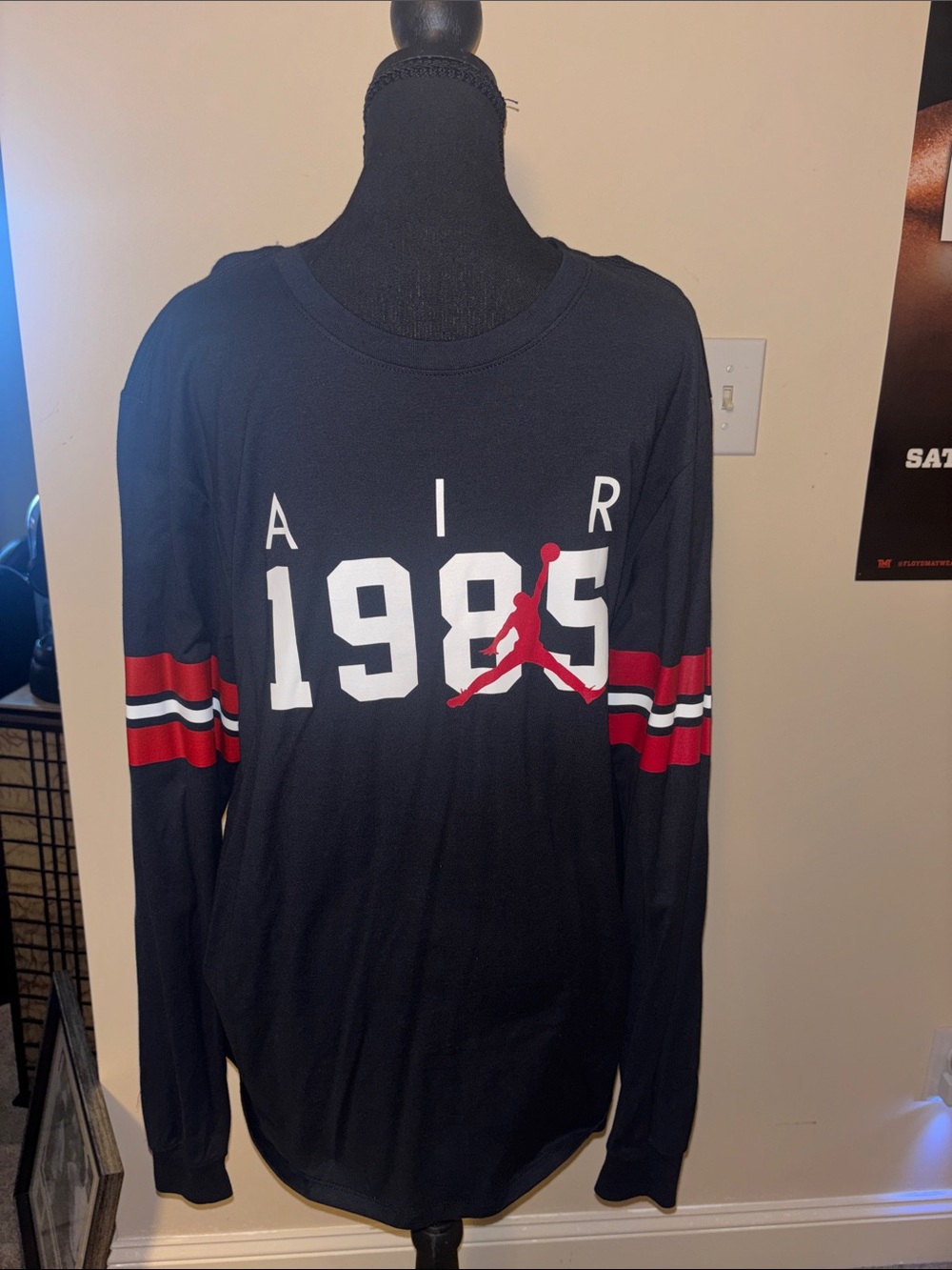 Jordan Men's Crewneck Long-Sleeve Shirt - Black with Red & White Accents